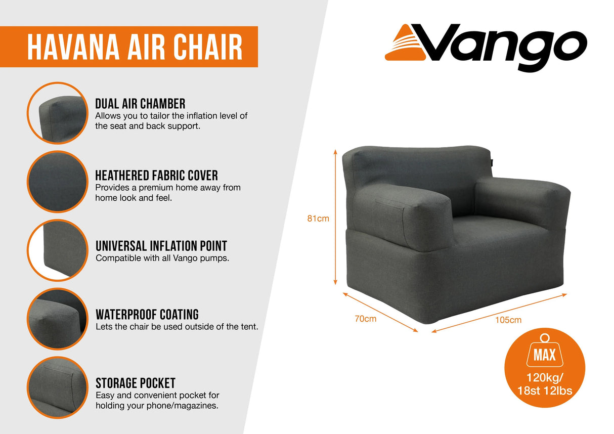 VANGO Havana Air Chair - Grey L105 X W81 X H70cm VANGO