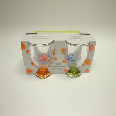 Flamefield Break - Resistant Juice Glass Coloured 4 Pack (Red, Blue, Green, Orange) Flamefield