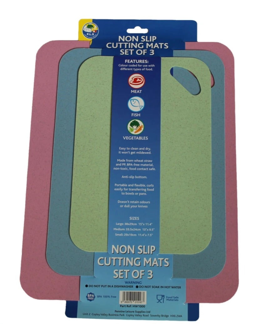 PLS Set of 3 Non Slip Cutting Mats made from Wheat Straw Pennine Leisure Supplies