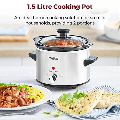 Tower Stainless Steel 120W Slow Cooker - 1.5L Highbridge Caravan Centre