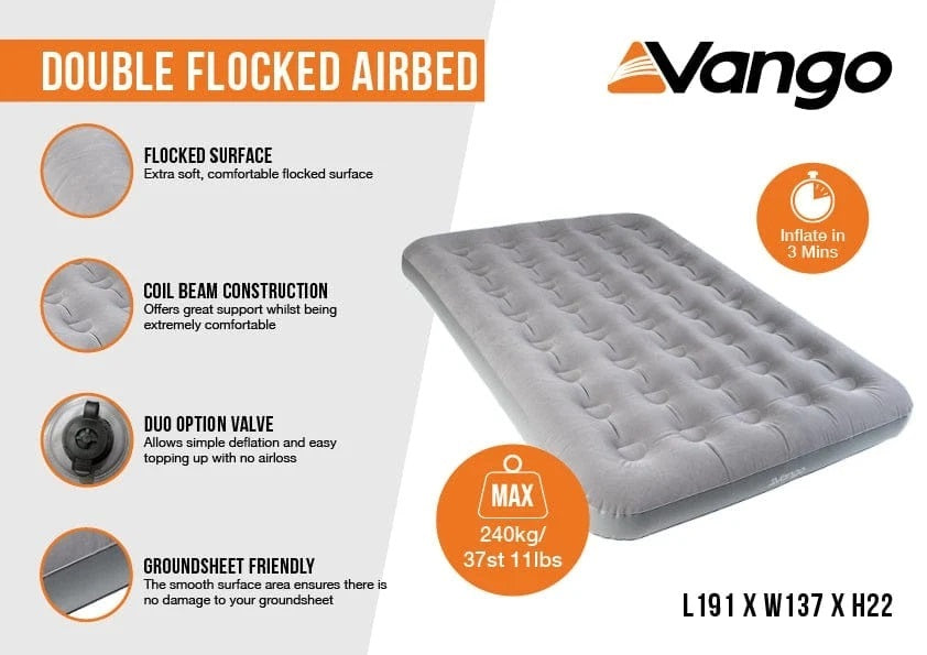 Vango Double Flocked Airbed - Dark Grey Vango