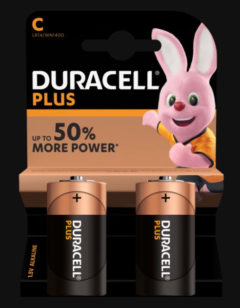 Duracell Plus Power C Batteries Pack of 2 DURACELL
