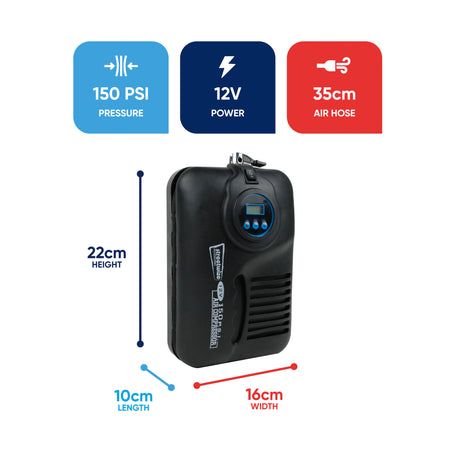 Streetwize 150PSI 12V Compact Digital Air Compressor with Auto Shut-Off Streetwize