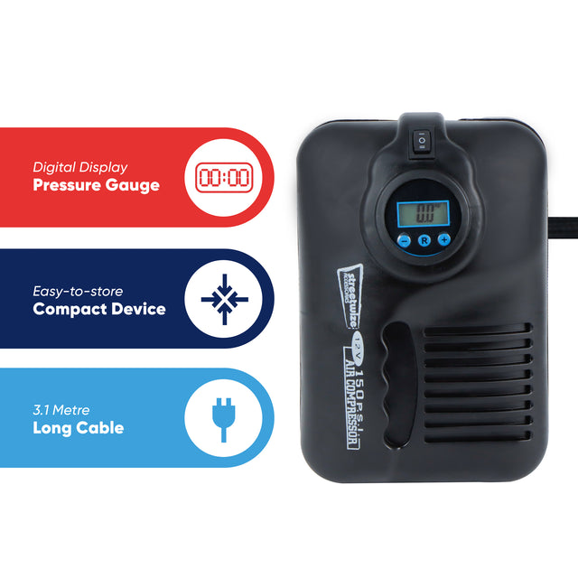 Streetwize 150PSI 12V Compact Digital Air Compressor with Auto Shut-Off Streetwize