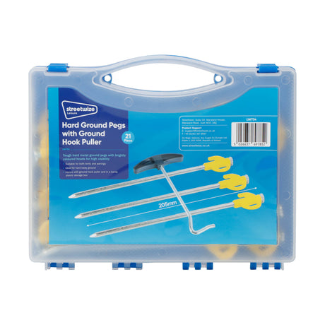 Streetwize 21pc Ground Tent Pegs 6.5x205mm with Ground Hook Puller Streetwize