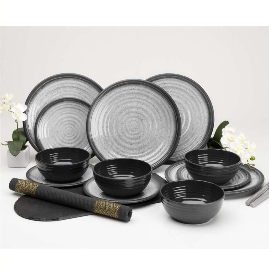 Flamefield Granite Grey 12 piece Melamine Set FLAMEFIELD