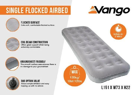 Vango Single Flocked Airbed Single - Dark Grey Vango