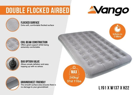 Vango Double Flocked Airbed - Dark Grey Vango